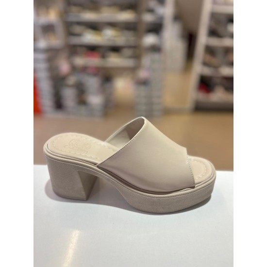 Bej Kalın Platform Topuk Düz Terlik