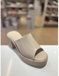 Bej Kalın Platform Topuk Düz Terlik