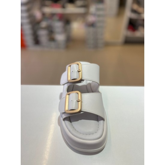 Beyaz Düz Taban Zara Kilteli Terlik