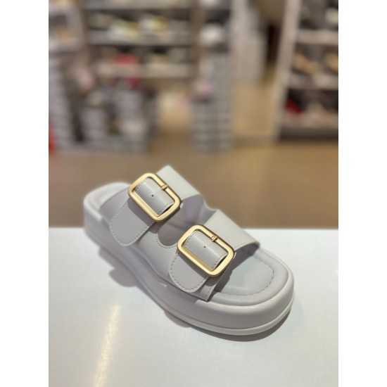 Beyaz Düz Taban Zara Kilteli Terlik