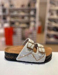 Beyaz Gold Zincirli Taşlı Kilteli Terlik