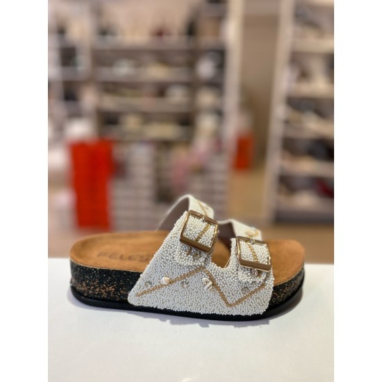 Beyaz Gold Zincirli Taşlı Kilteli Terlik