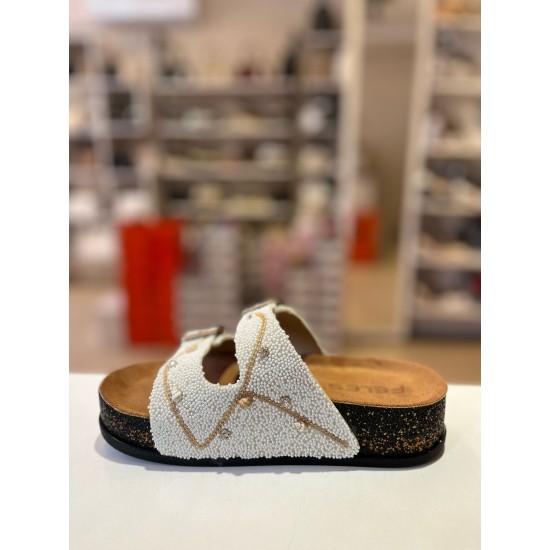 Beyaz Gold Zincirli Taşlı Kilteli Terlik