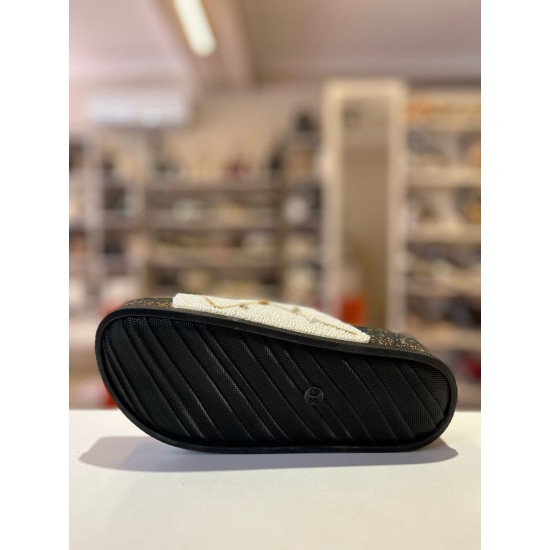 Beyaz Gold Zincirli Taşlı Kilteli Terlik