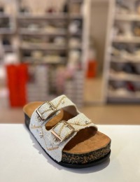 Beyaz Gold Zincirli Taşlı Kilteli Terlik