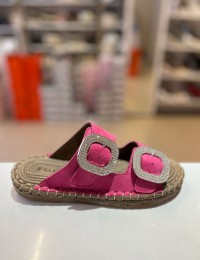 Fuşya Süet Hasır Taban Taşlı Terlik 