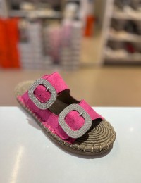 Fuşya Süet Hasır Taban Taşlı Terlik 