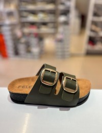 Haki Düz Kalın Taban Gold Tokalı Kilteli Terlik