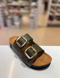 Haki Düz Kalın Taban Gold Tokalı Kilteli Terlik