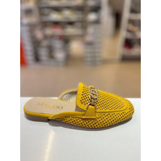 Hardal Süet Gold Tokalı Düz Taban Terlik