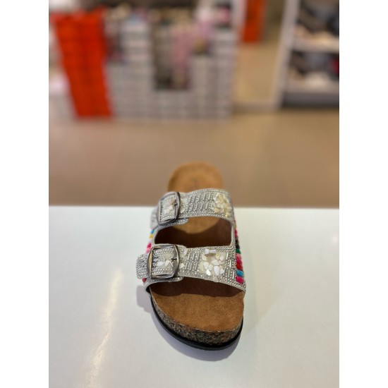 Renkli Gümüş Taşlı Kilteli Terlik