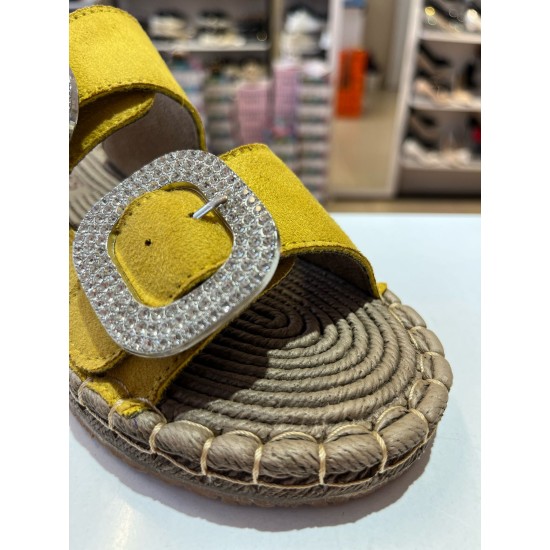 Sarı Süet Hasır Taban Taşlı Terlik 