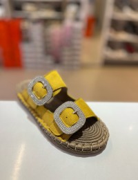 Sarı Süet Hasır Taban Taşlı Terlik 