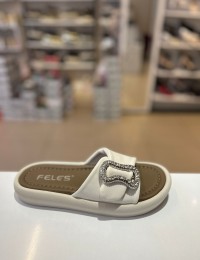 Sedef Taşlı Gümüş Tokalı Yumuşak Taban Terlik