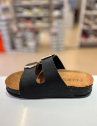 Siyah Düz Kalın Taban Gold Tokalı Kilteli Terlik