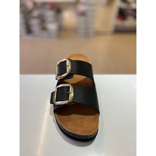 Siyah Düz Kalın Taban Gold Tokalı Kilteli Terlik