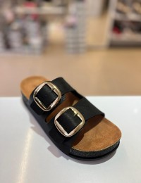 Siyah Düz Kalın Taban Gold Tokalı Kilteli Terlik