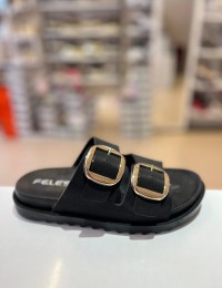 Siyah Düz Taban Gold Tokalı Kilteli Terlik