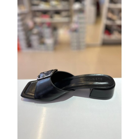 Siyah Kısa Kalın Topuk Kilteli Terlik