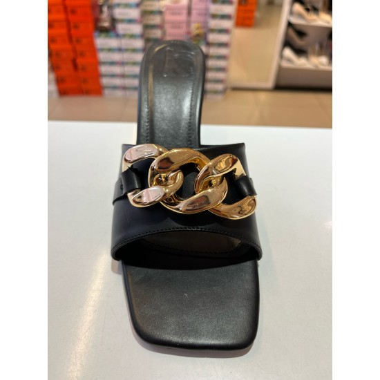 Siyah Tek Bant Zincir Toka Topuklu Terlik