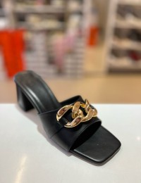 Siyah Tek Bant Zincir Toka Topuklu Terlik