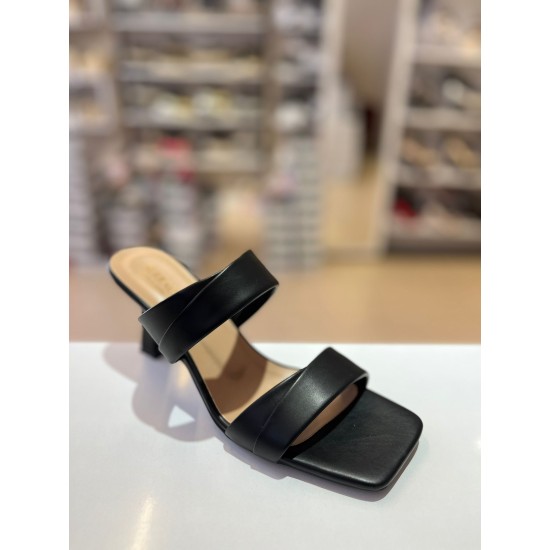 Siyah Çift Bantlı Topuklu Terlik