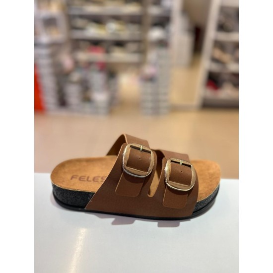 Taba Düz Kalın Taban Gold Tokalı Kilteli Terlik