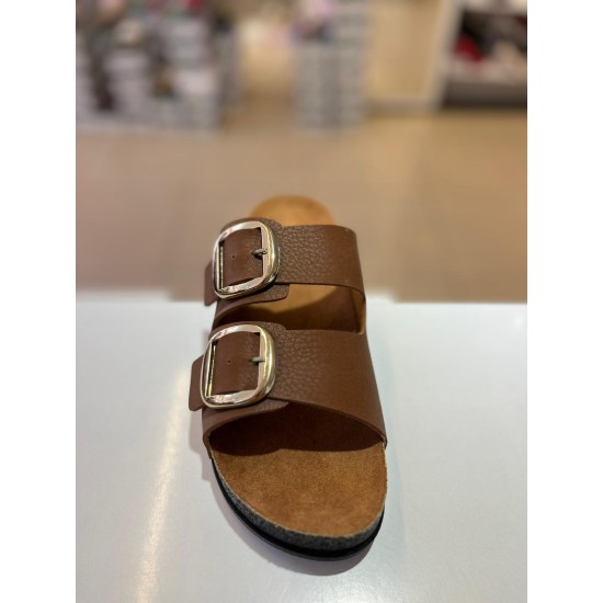 Taba Düz Kalın Taban Gold Tokalı Kilteli Terlik