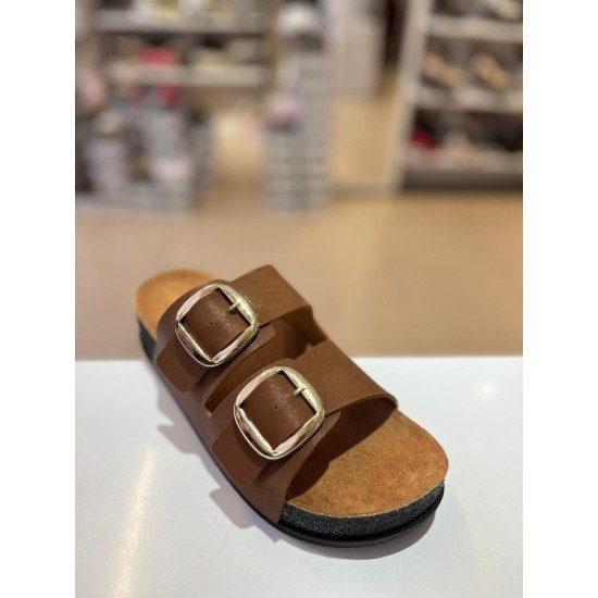 Taba Düz Kalın Taban Gold Tokalı Kilteli Terlik