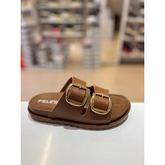 Taba Düz Taban Gold Tokalı Kilteli Terlik