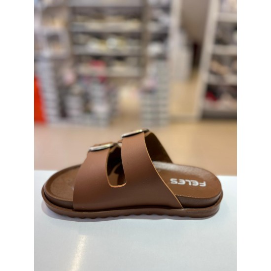 Taba Düz Taban Gold Tokalı Kilteli Terlik