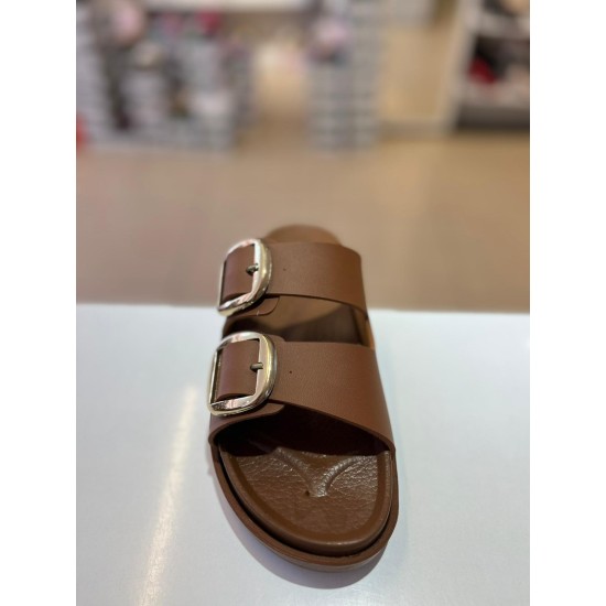 Taba Düz Taban Gold Tokalı Kilteli Terlik