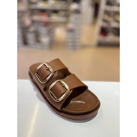 Taba Düz Taban Gold Tokalı Kilteli Terlik