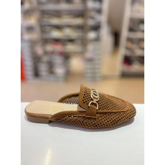 Taba Süet Gold Tokalı Düz Taban Terlik