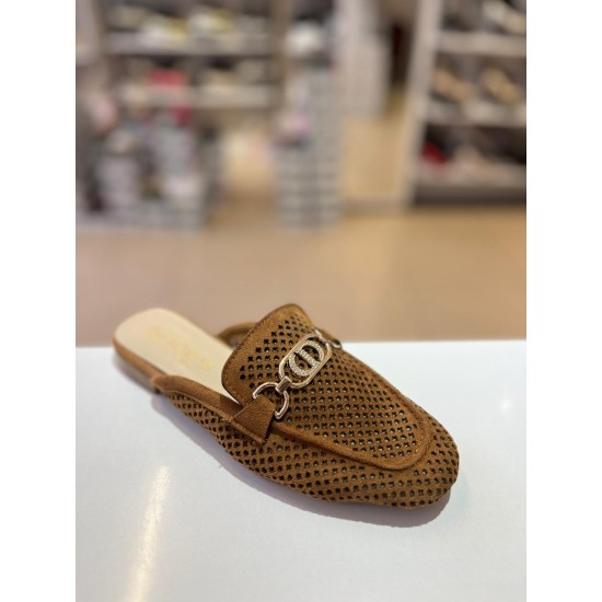 Taba Süet Gold Tokalı Düz Taban Terlik