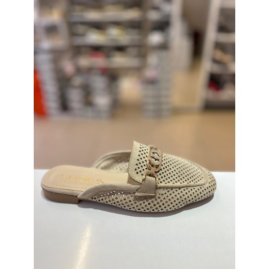 Vizon Süet Gold Tokalı Düz Taban Terlik