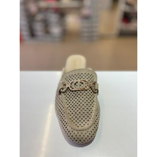 Vizon Süet Gold Tokalı Düz Taban Terlik