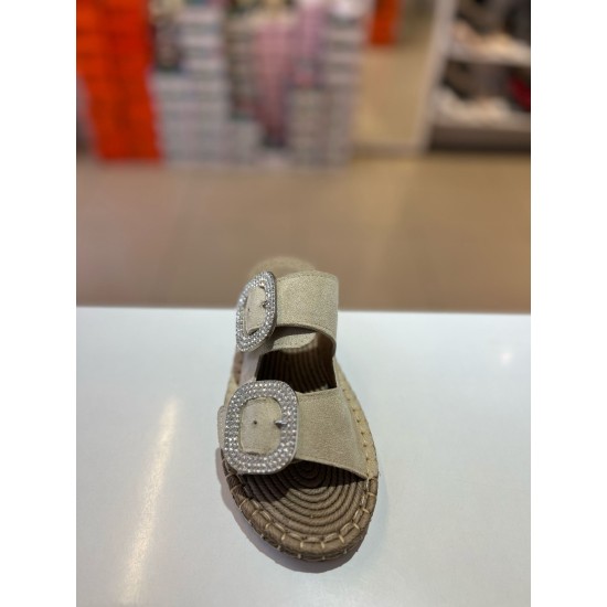 Vizon Süet Hasır Taban Taşlı Terlik 