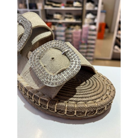 Vizon Süet Hasır Taban Taşlı Terlik 