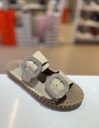 Vizon Süet Hasır Taban Taşlı Terlik 