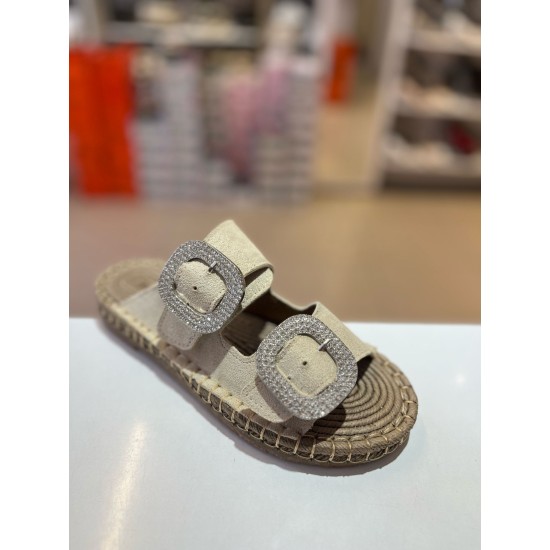 Vizon Süet Hasır Taban Taşlı Terlik 