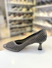 Antrasit File Doku Çizgili Topuklu Sivri Burun Anne Abiye Ayakkabısı