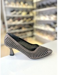 Antrasit File Doku Çizgili Topuklu Sivri Burun Anne Abiye Ayakkabısı