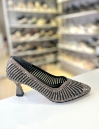 Antrasit File Doku Çizgili Topuklu Sivri Burun Anne Abiye Ayakkabısı