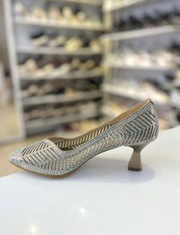 Gold File Doku Çizgili Topuklu Sivri Burun Anne Abiye Ayakkabısı