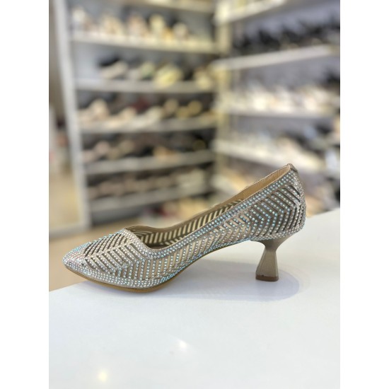 Gold File Doku Çizgili Topuklu Sivri Burun Anne Abiye Ayakkabısı