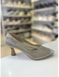 Gold File Doku Çizgili Topuklu Sivri Burun Anne Abiye Ayakkabısı