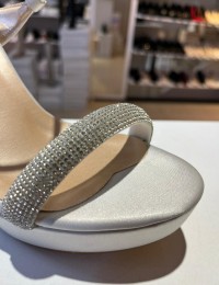 Gümüş Saten Tek Bant Taşlı Platform Ayakkabı