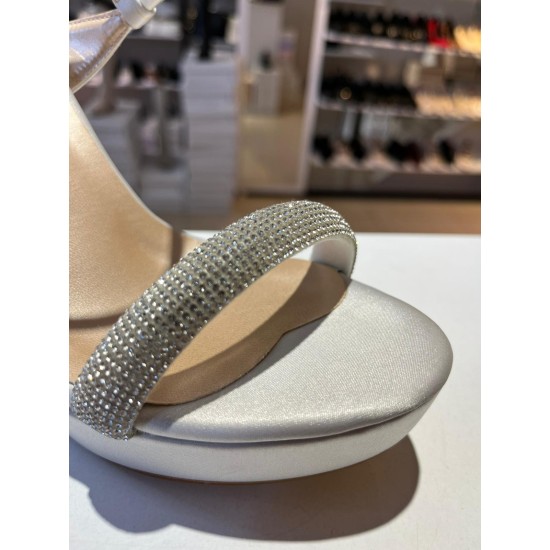 Gümüş Saten Tek Bant Taşlı Platform Ayakkabı