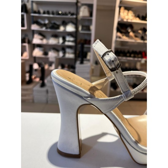 Gümüş Saten Tek Bant Taşlı Platform Ayakkabı